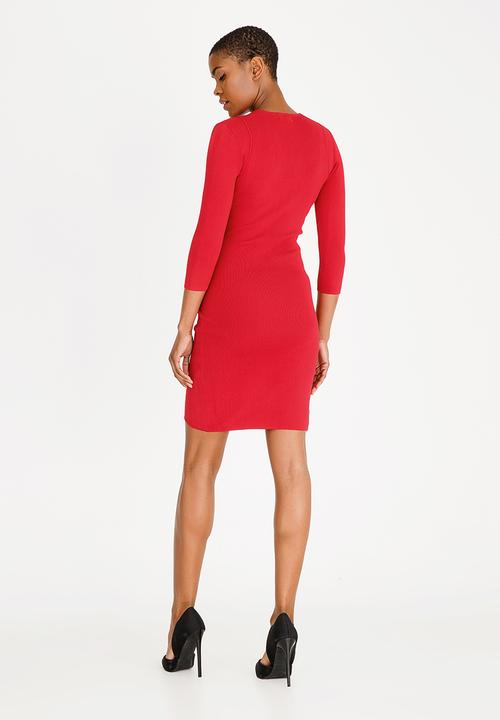edit - Wrap over semi fitted dress - red 