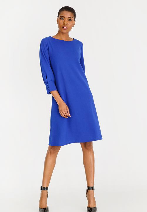 edit - Long Sleeve Button Detail Dress Cobalt