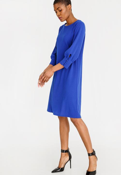 edit - Long Sleeve Button Detail Dress Cobalt