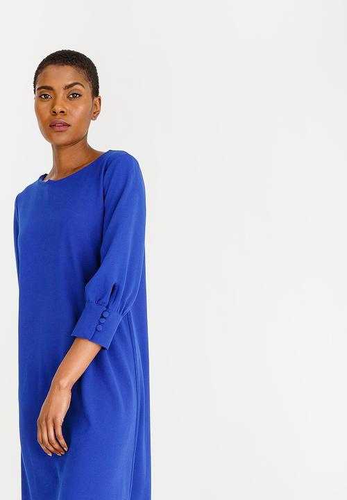 edit - Long Sleeve Button Detail Dress Cobalt