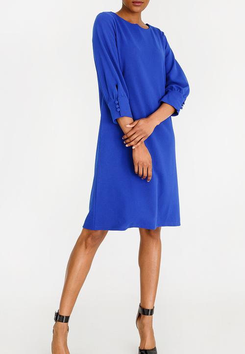 edit - Long Sleeve Button Detail Dress Cobalt