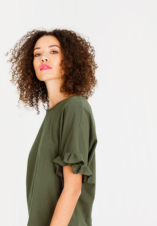 c(inch) - Frill sleeve T-shirt - green