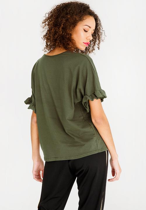 c(inch) - Frill sleeve T-shirt - green
