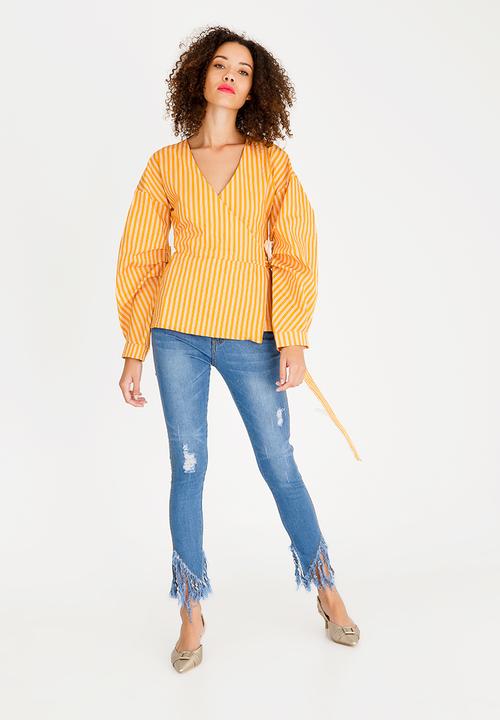 STYLE REPUBLIC - Volume Sleeve Wrap Blouse Yellow