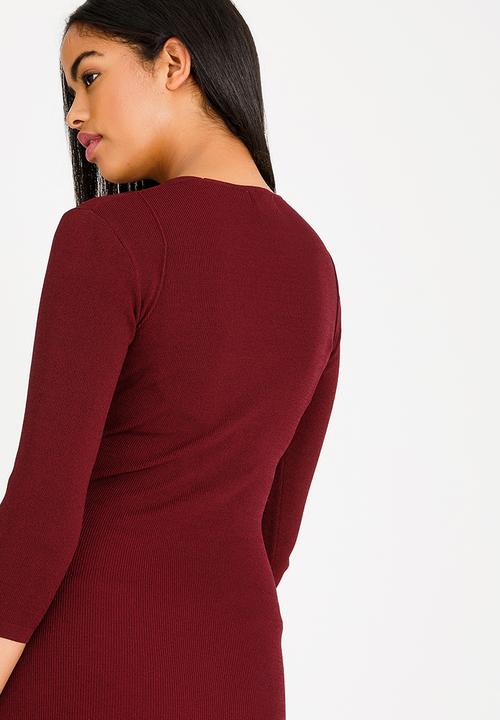 edit - Wrap over semi fitted dress - burgundy