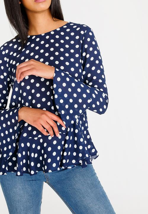 Revenge - Spot bell sleeve top Navy
