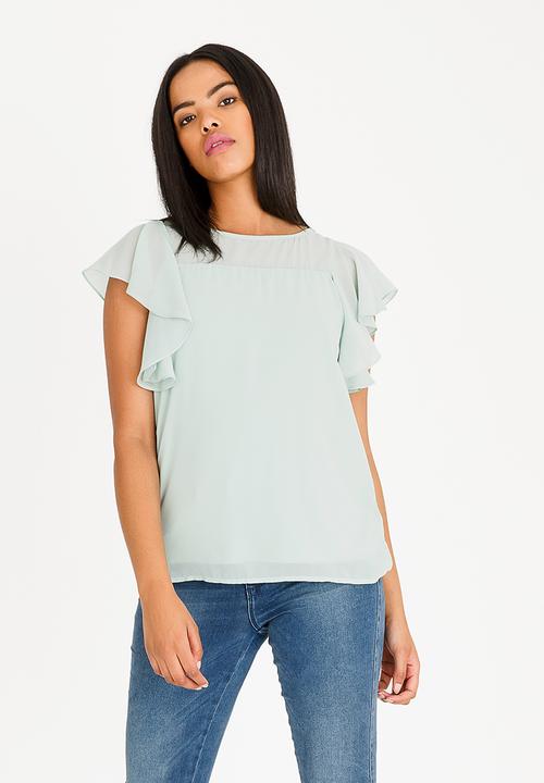 Vero Moda - Dora Ruffle Detail Top Light Green