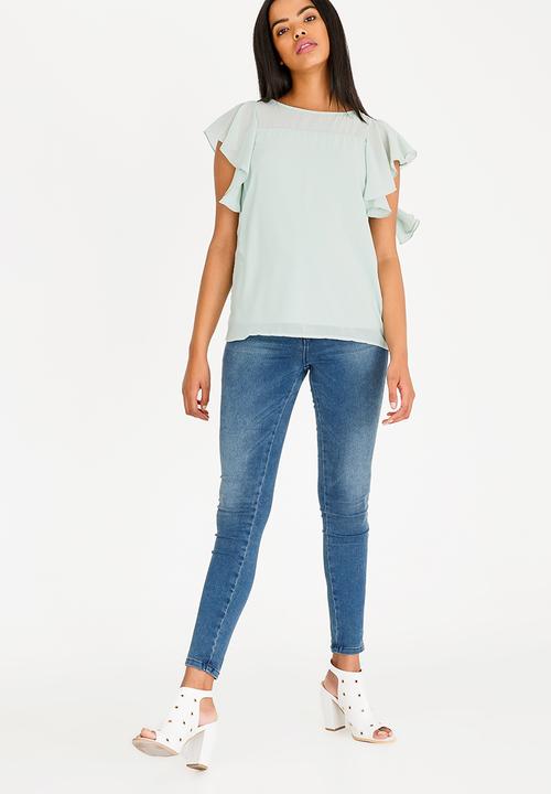 Vero Moda - Dora Ruffle Detail Top Light Green
