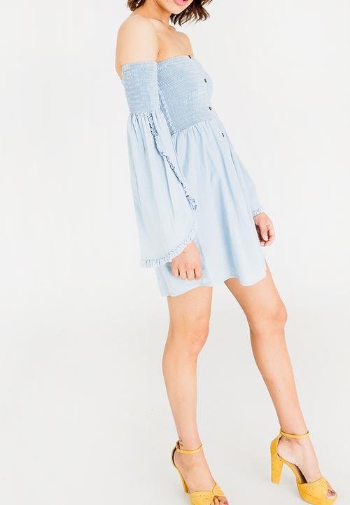 c(inch) - Bell Sleeve Fit And Flare Dress Pale Blue