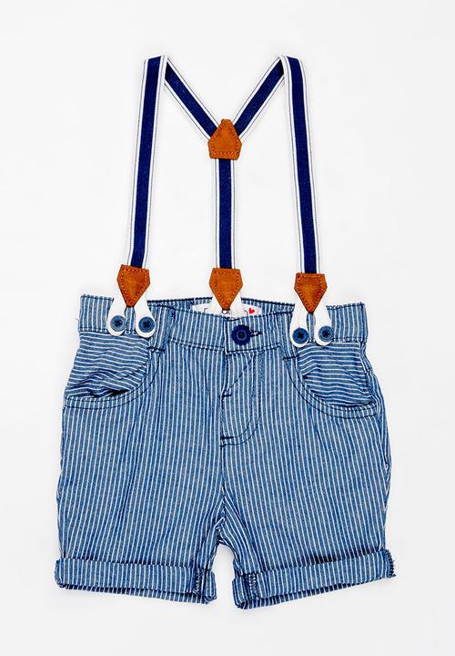 MINOTI - Tide 2 Piece Poplin Shirt with Braces & Ticking St Blue and White