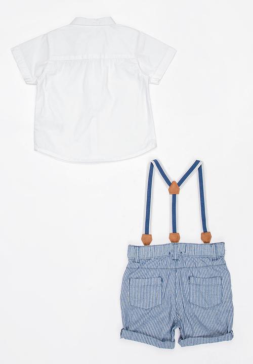 MINOTI - Tide 2 Piece Poplin Shirt with Braces & Ticking St Blue and White