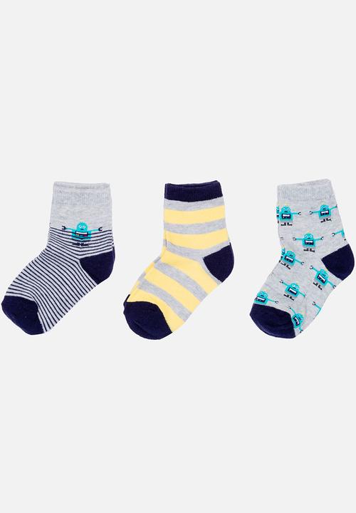 MINOTI - 3 Pack Robot Ankle Socks Multi-colour