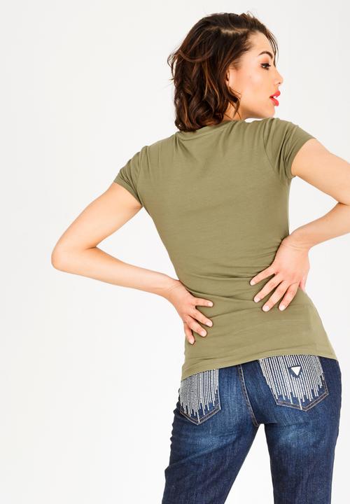 GUESS - Guess Rose Print Tee Khaki Green