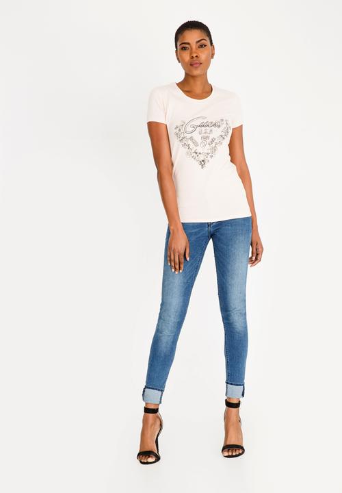 GUESS - Guess Rose Print Tee Pale Pink