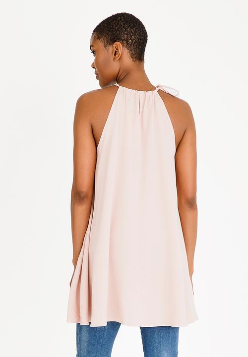edit - Halter neck top with trim - pink 