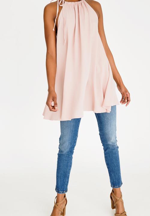 edit - Halter neck top with trim - pink 