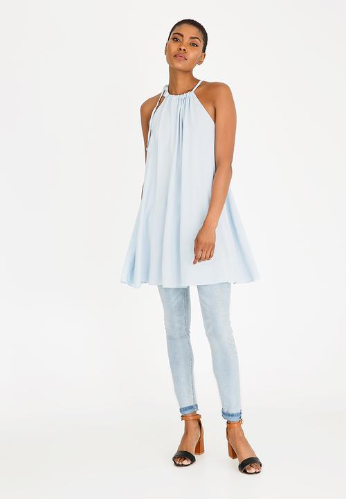 edit - Halterneck Top with Trim Pale Blue