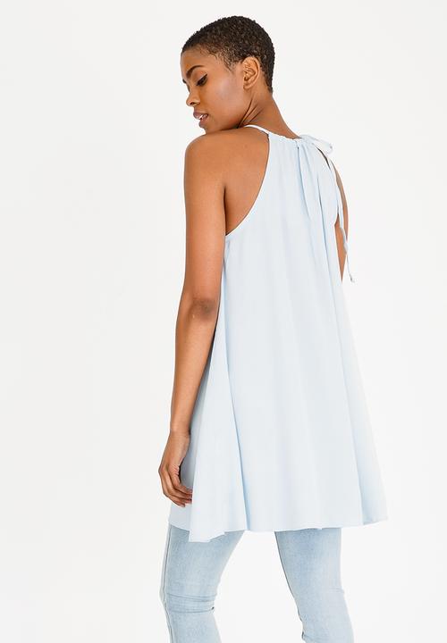 edit - Halterneck Top with Trim Pale Blue