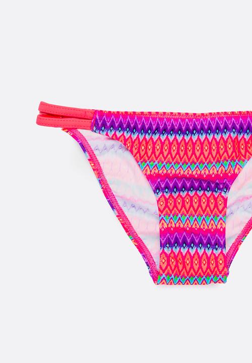 Sun Things - Neon Zig Zag Bralet & Strappy Bottom Set Dark Pink