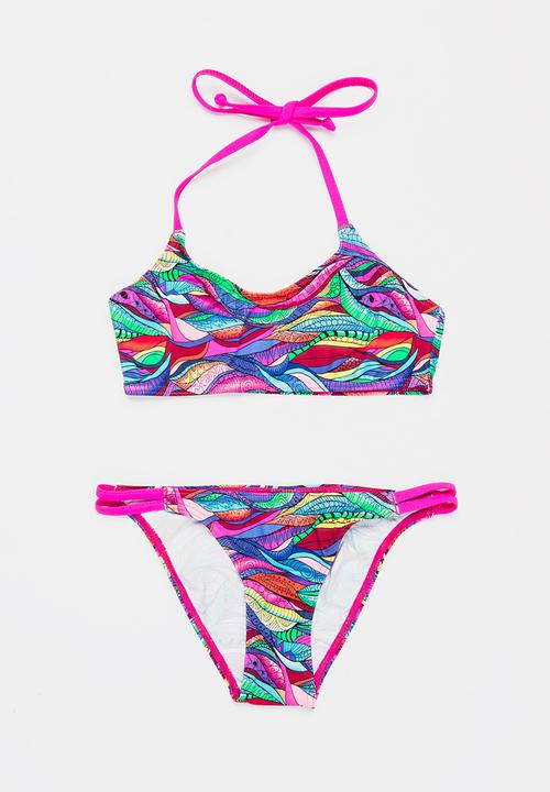 Sun Things - Rainbow Geo Bralet & Strappy Bottom Set Multi-colour