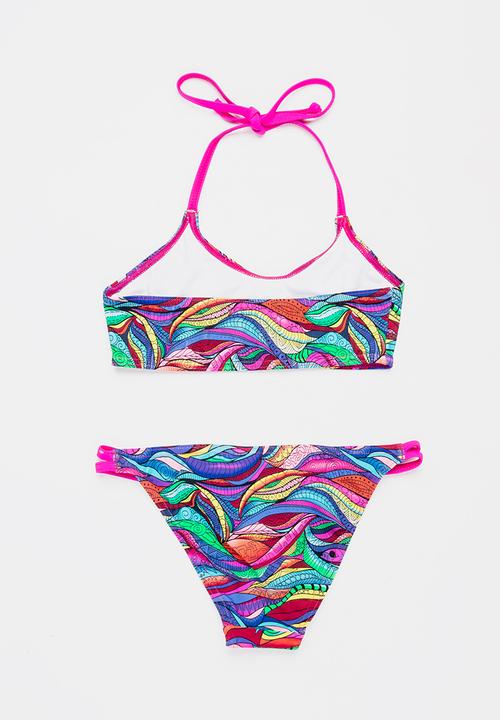 Sun Things - Rainbow Geo Bralet & Strappy Bottom Set Multi-colour
