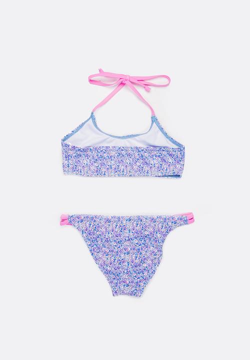 Sun Things - Ditsy Pink Bralet & Strappy Bottom Set Multi-colour