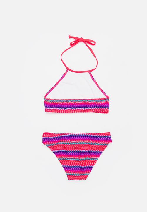 Sun Things - Neon Zig Zag Halter Top & Bottom Set Dark Pink