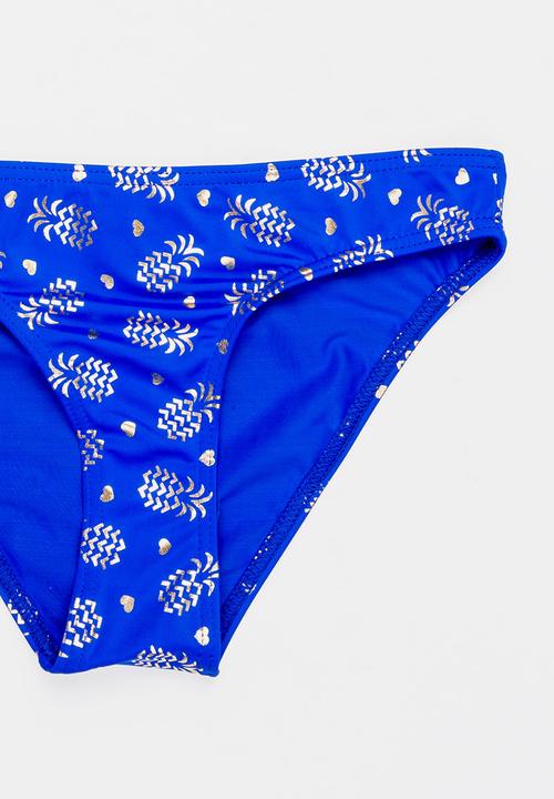 Sun Things - Foil Pinapple Halter Top & Bottom Set Blue