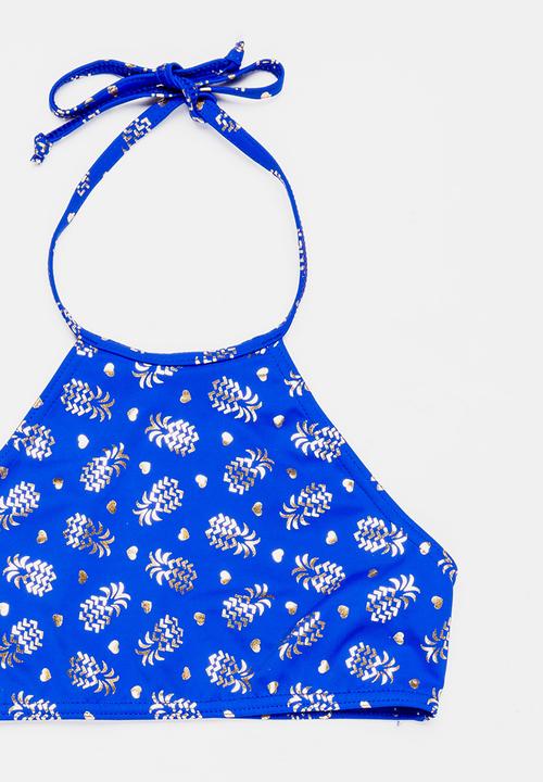 Sun Things - Foil Pinapple Halter Top & Bottom Set Blue