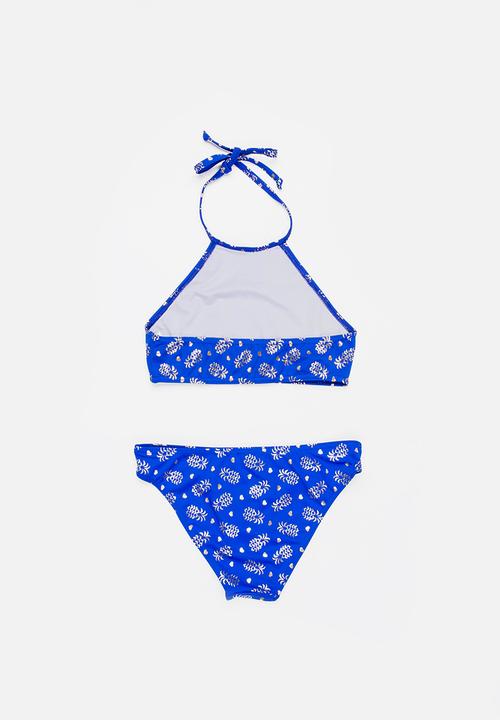 Sun Things - Foil Pinapple Halter Top & Bottom Set Blue