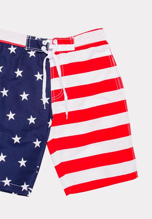 Pop Candy - American Flag Printed Boardshorts Multi-colour