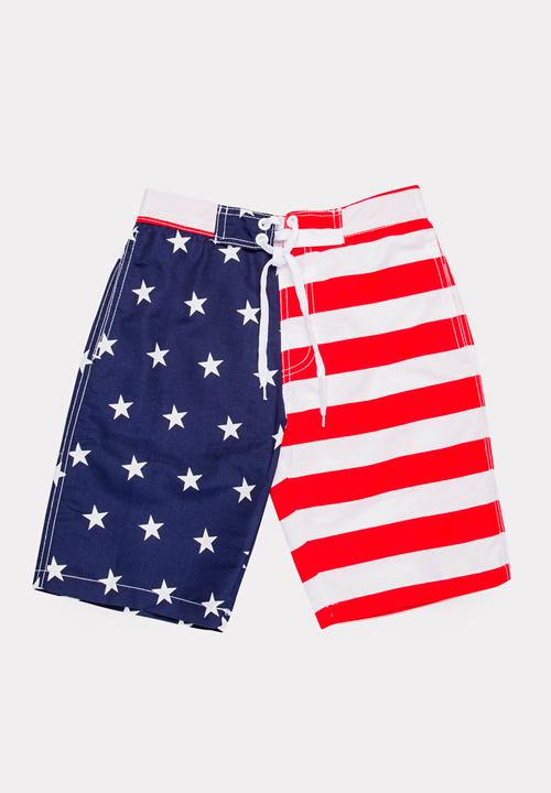 Pop Candy - American Flag Printed Boardshorts Multi-colour