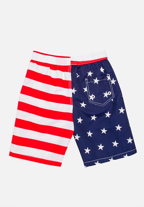 Pop Candy - American Flag Printed Boardshorts Multi-colour