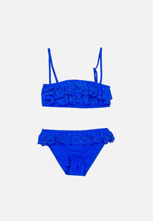 Pop Candy - Anglaise Frilled Bikini Dark Blue