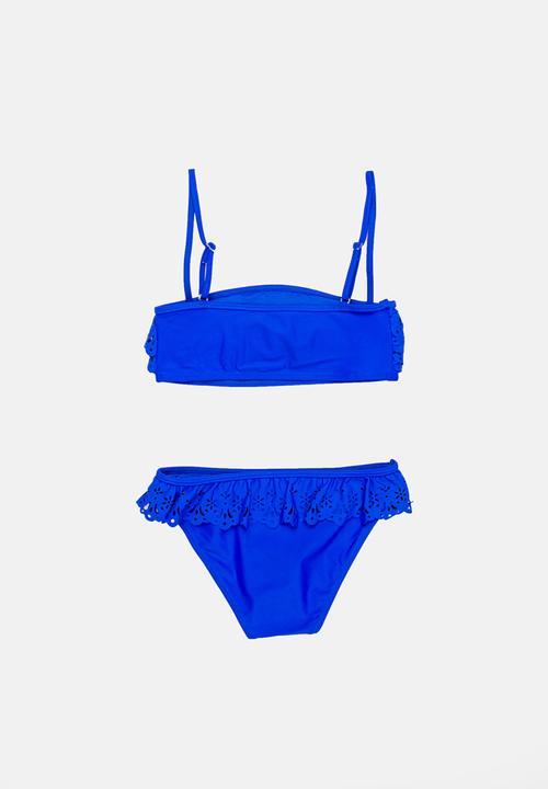 Pop Candy - Anglaise Frilled Bikini Dark Blue