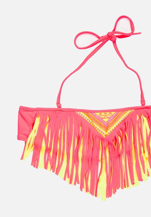 Pop Candy - Fringed Banded Bikini Dark Pink