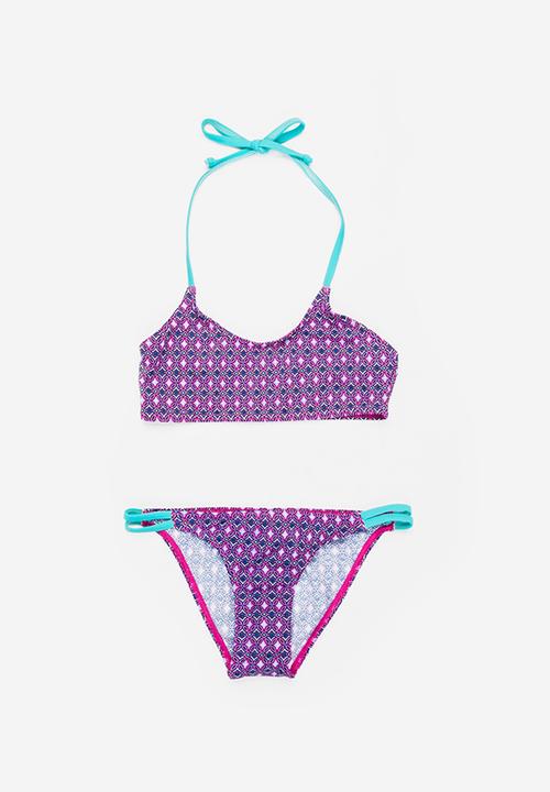 Sun Things - Pink mosaic bralet & strappy bottom set - purple