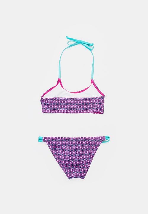 Sun Things - Pink mosaic bralet & strappy bottom set - purple
