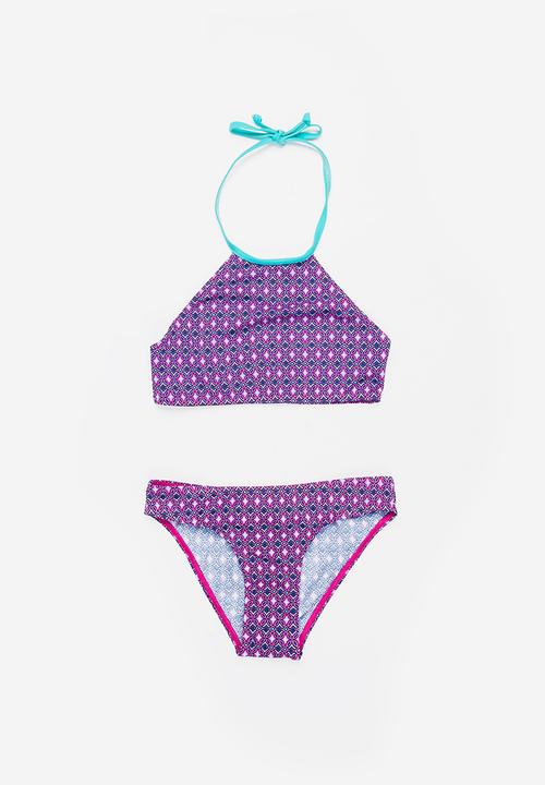Sun Things - Pink mosaic halter top & bottom set - purple