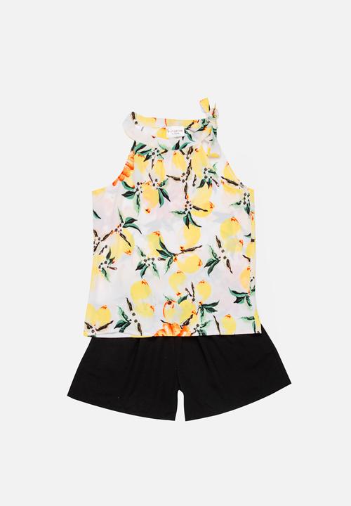 Pop Candy - Printed Blouse and Short Set Multi-colour