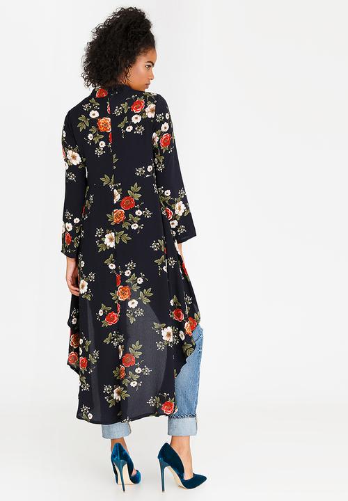 Revenge - Floral Print High-low Top Navy