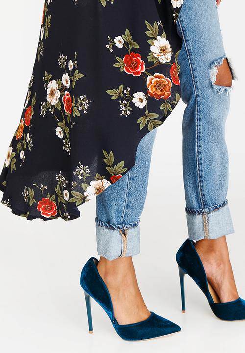 Revenge - Floral Print High-low Top Navy