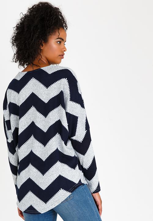 Revenge - Zig Zag Print Top Navy