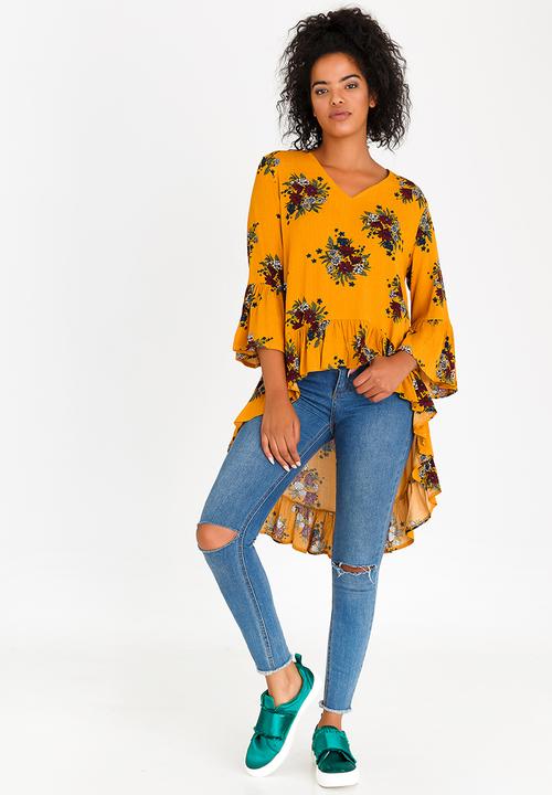 Revenge - High-low Floral Tunic Yellow