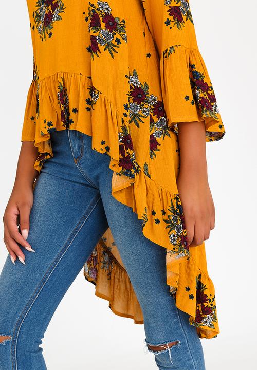 Revenge - High-low Floral Tunic Yellow