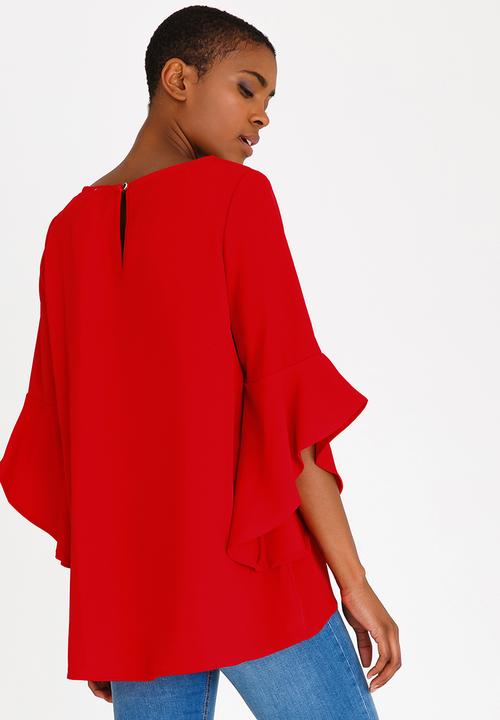 Revenge - Waterfall Sleeve Blouse Red