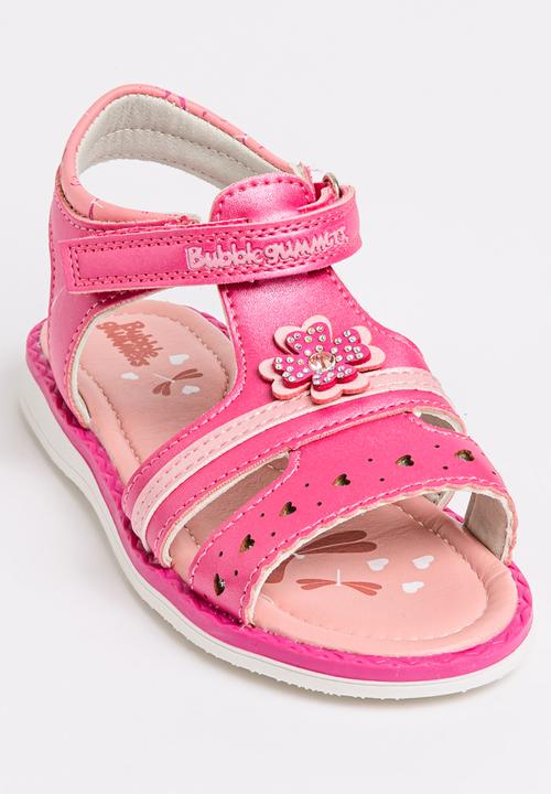 Bubblegummers - Flower Detail Sandals Dark Pink