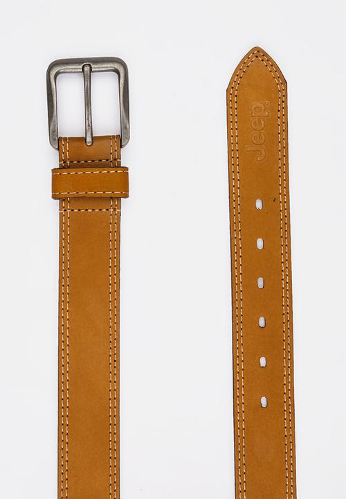 JEEP - Twin Needle Stitch Leather Belt Tan