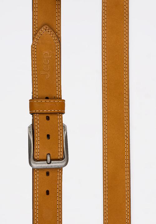JEEP - Twin Needle Stitch Leather Belt Tan