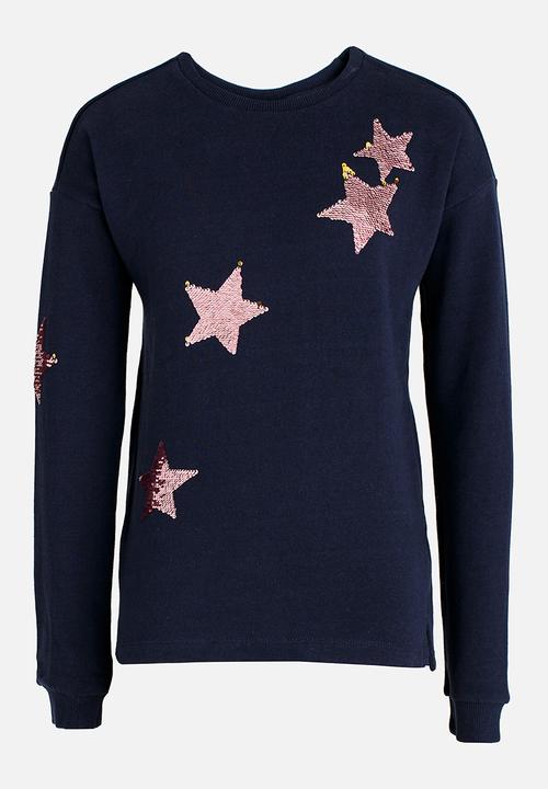 Name It - Girls Sequin Star Sweater Dark Blue